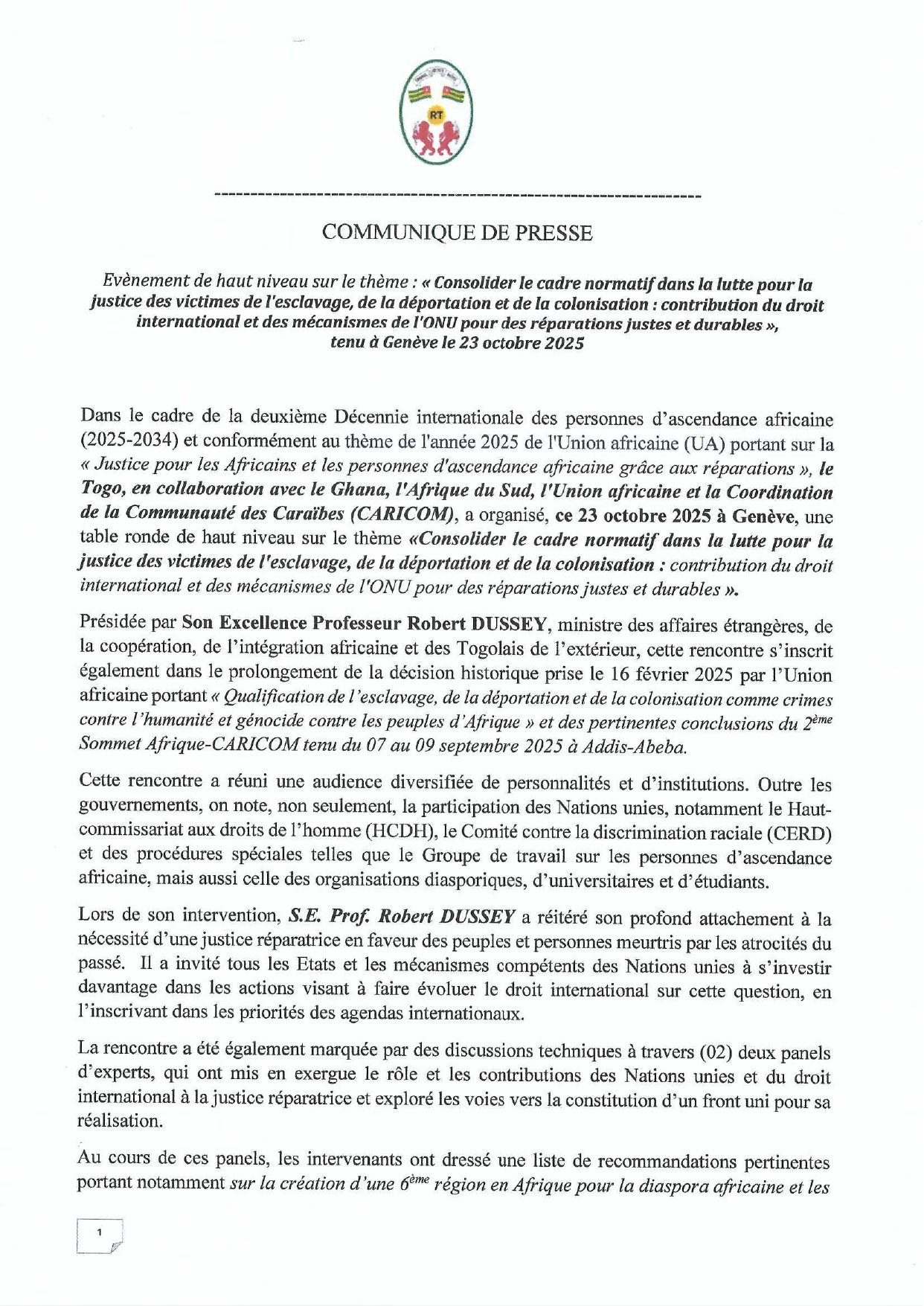 Communiqué de presse